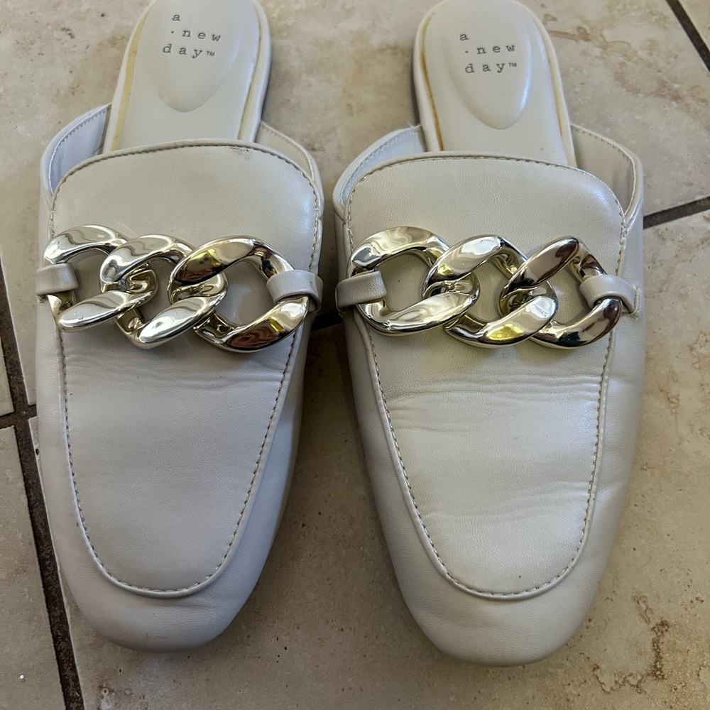A New Day Cream Mules with Silver Chain
